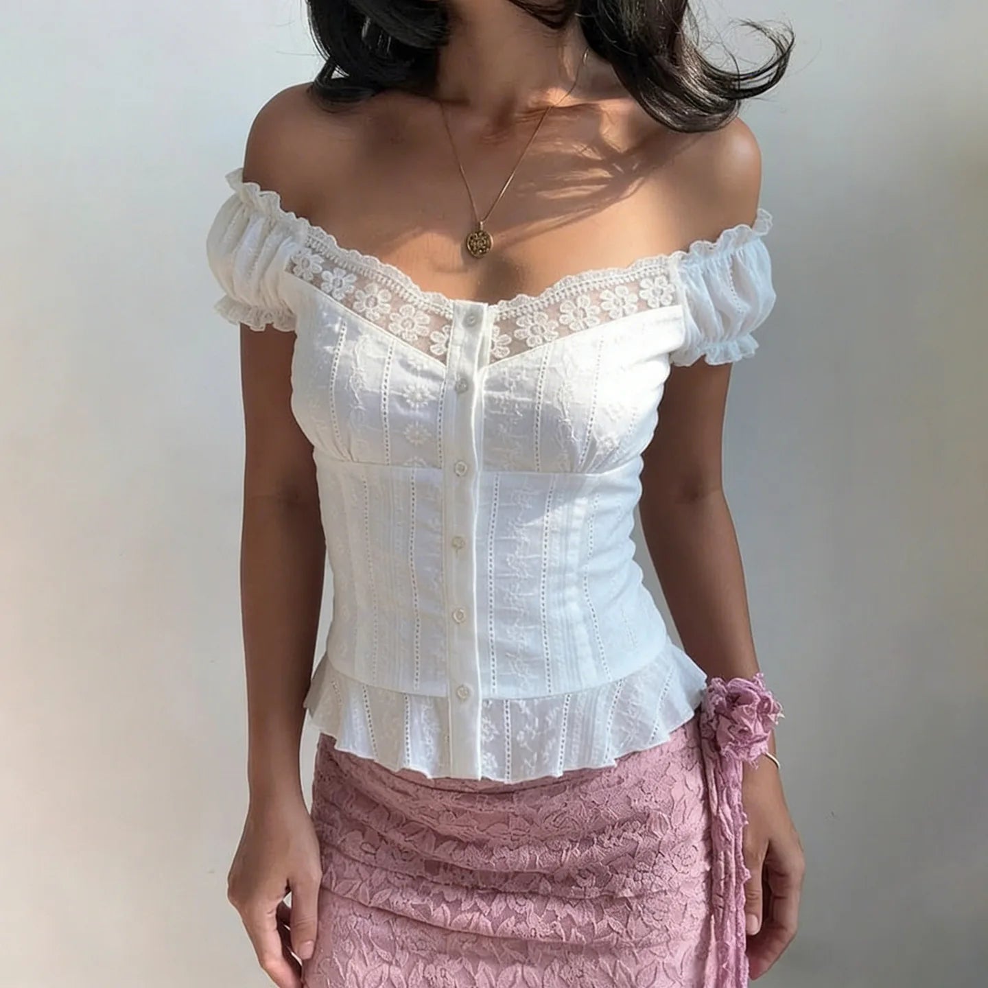 ZEYA - Diandra French Lace Puff Sleeve Blouse