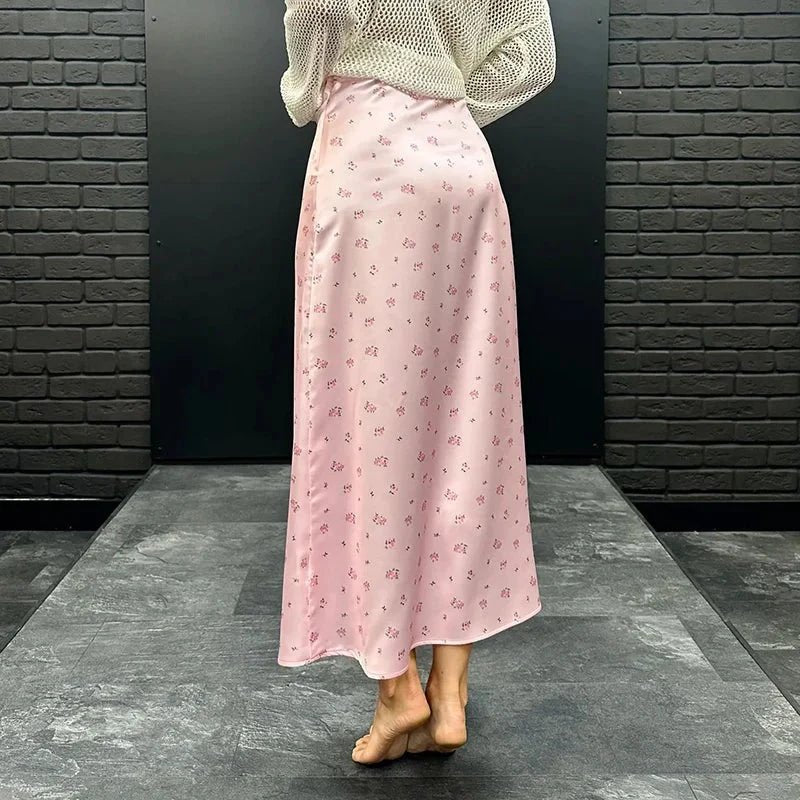 ZEYA - Sophia High Waist Satin Printed Midi Skirt