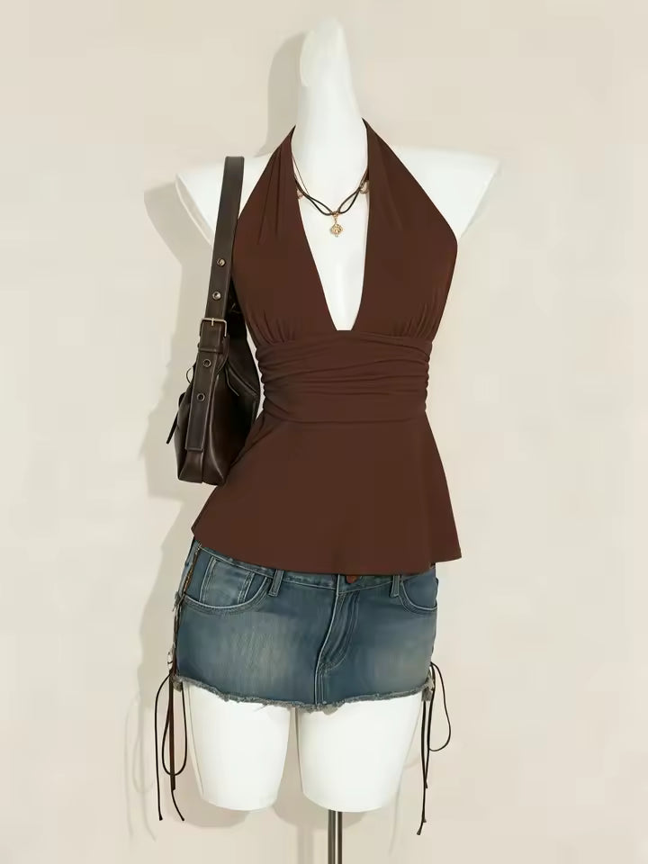Clementine bodkovaný halter peplum top