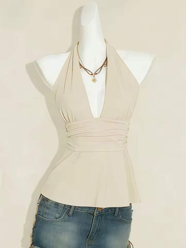 Clementine bodkovaný halter peplum top