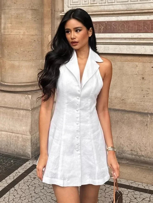 Rafaela vállpántos V-nyakú miniruha
