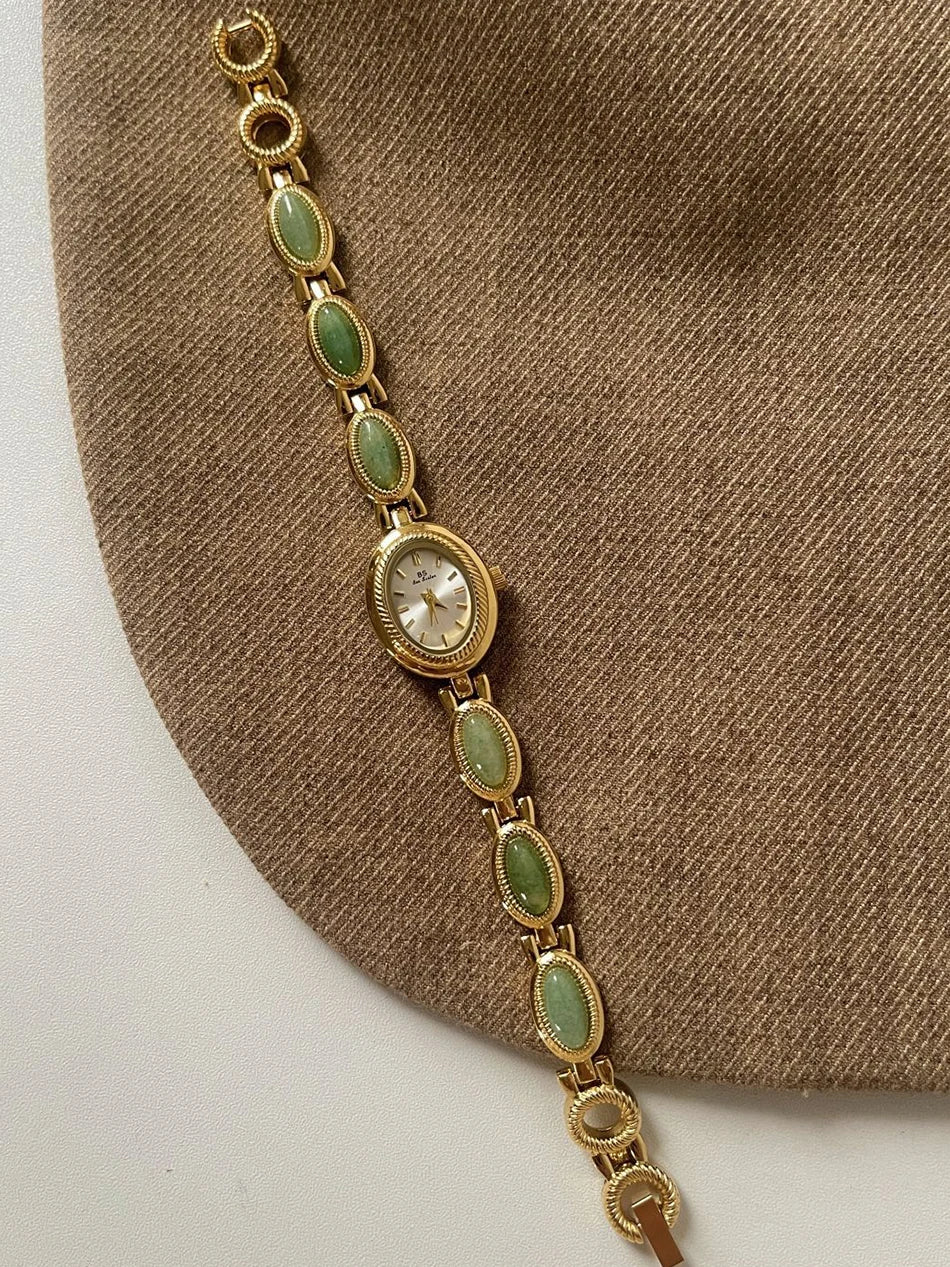 ZEYA - Aubrette Women's Watch - Luxury Jade Bracelet Quartz Timepiece, Elegant Gold Design