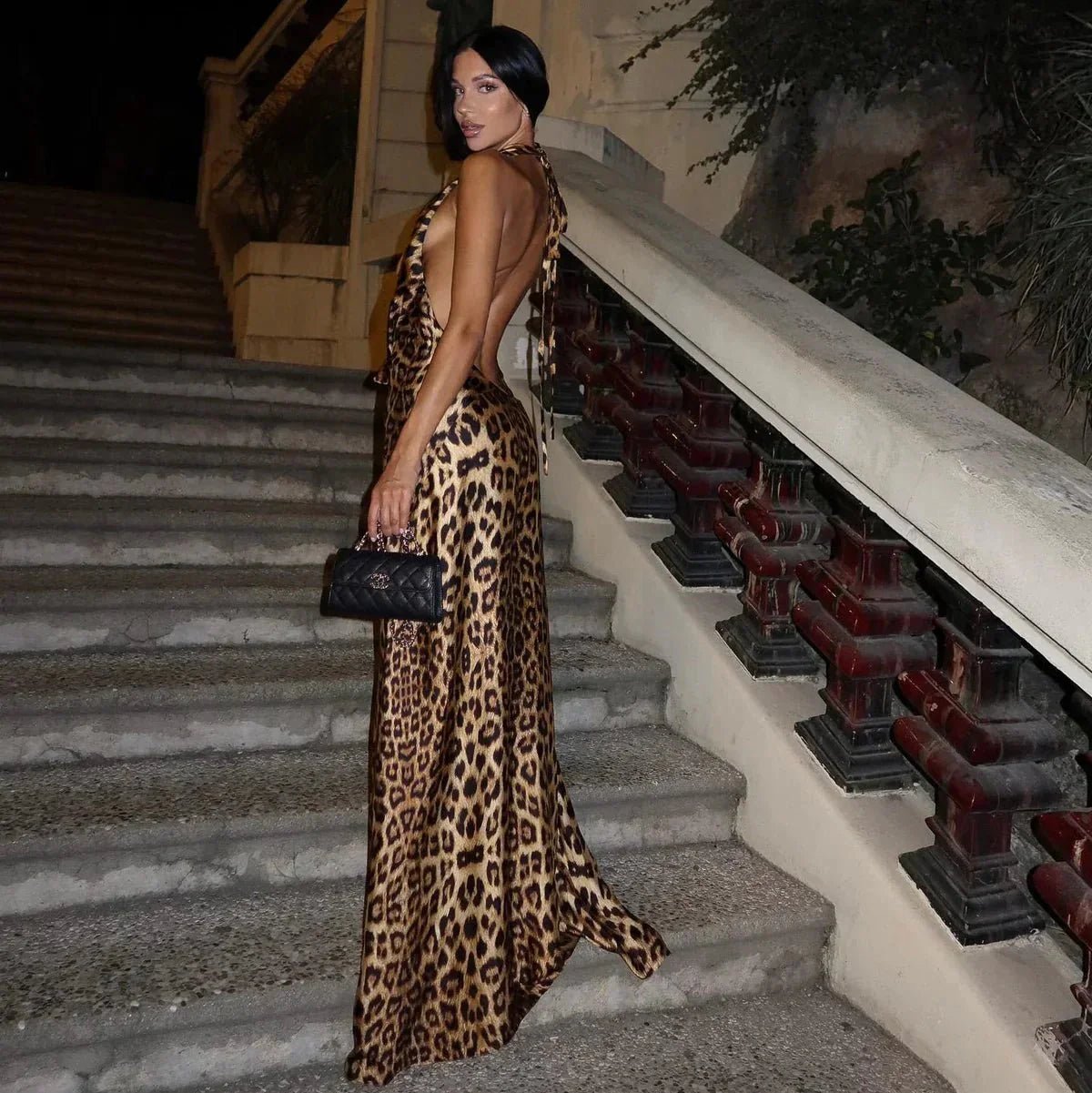 ZEYA - Becca Leopard Print Halter Backless Maxi Dress