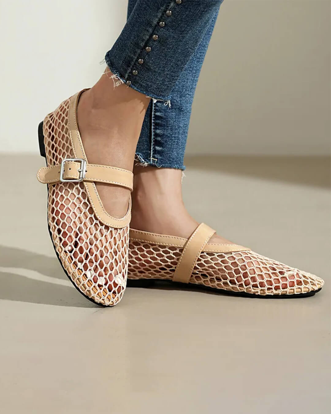 ZEYA - Celeste Buckled Mesh Ballet Flats