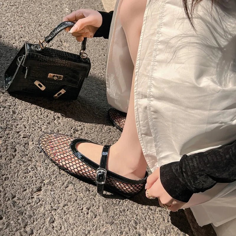 ZEYA - Celeste Buckled Mesh Ballet Flats