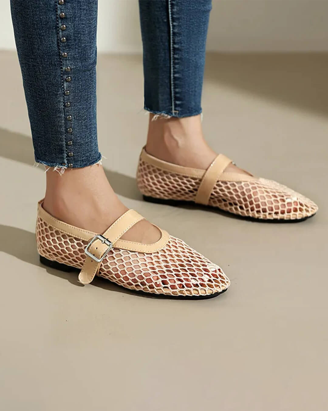 ZEYA - Celeste Buckled Mesh Ballet Flats