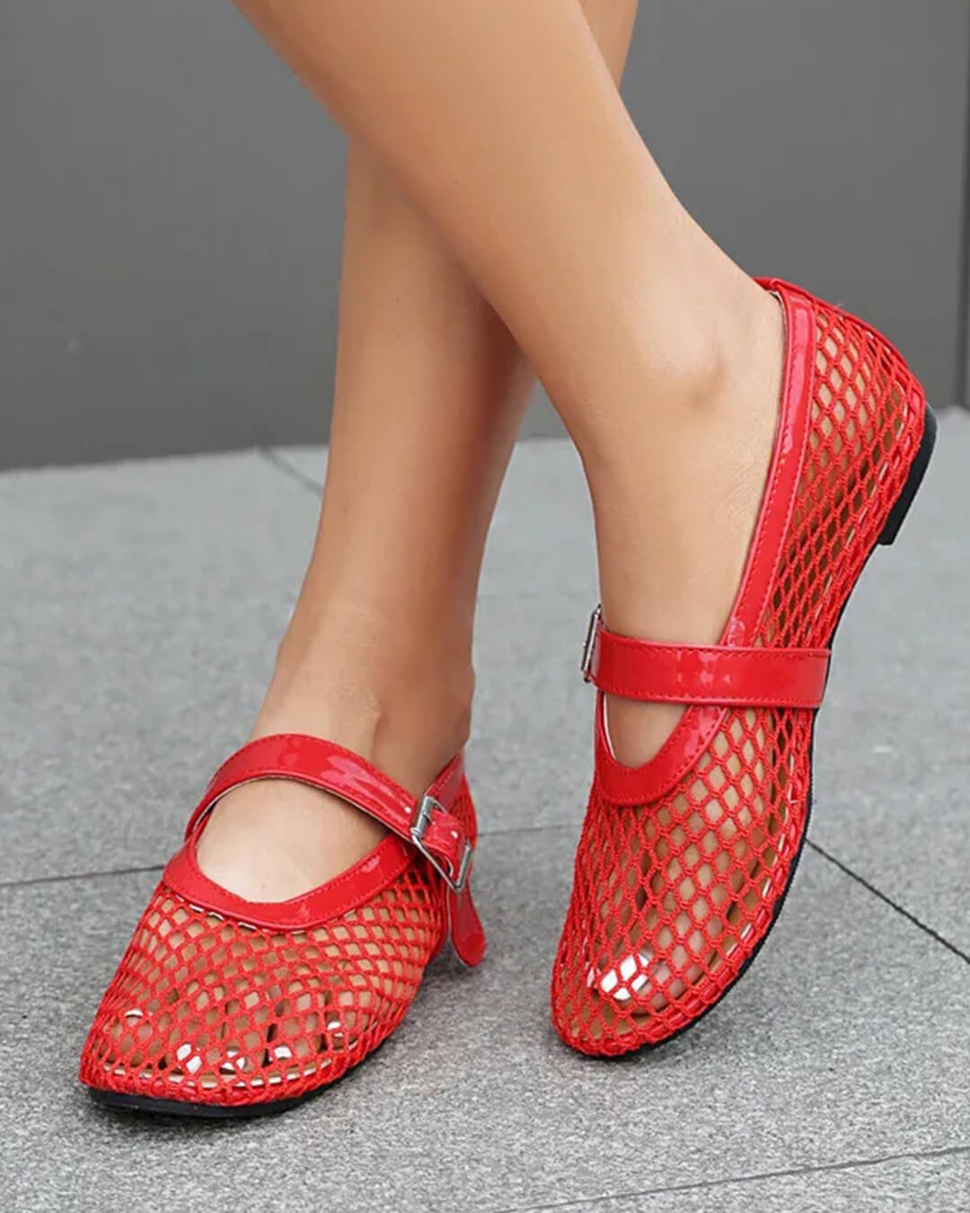 ZEYA - Celeste Buckled Mesh Ballet Flats