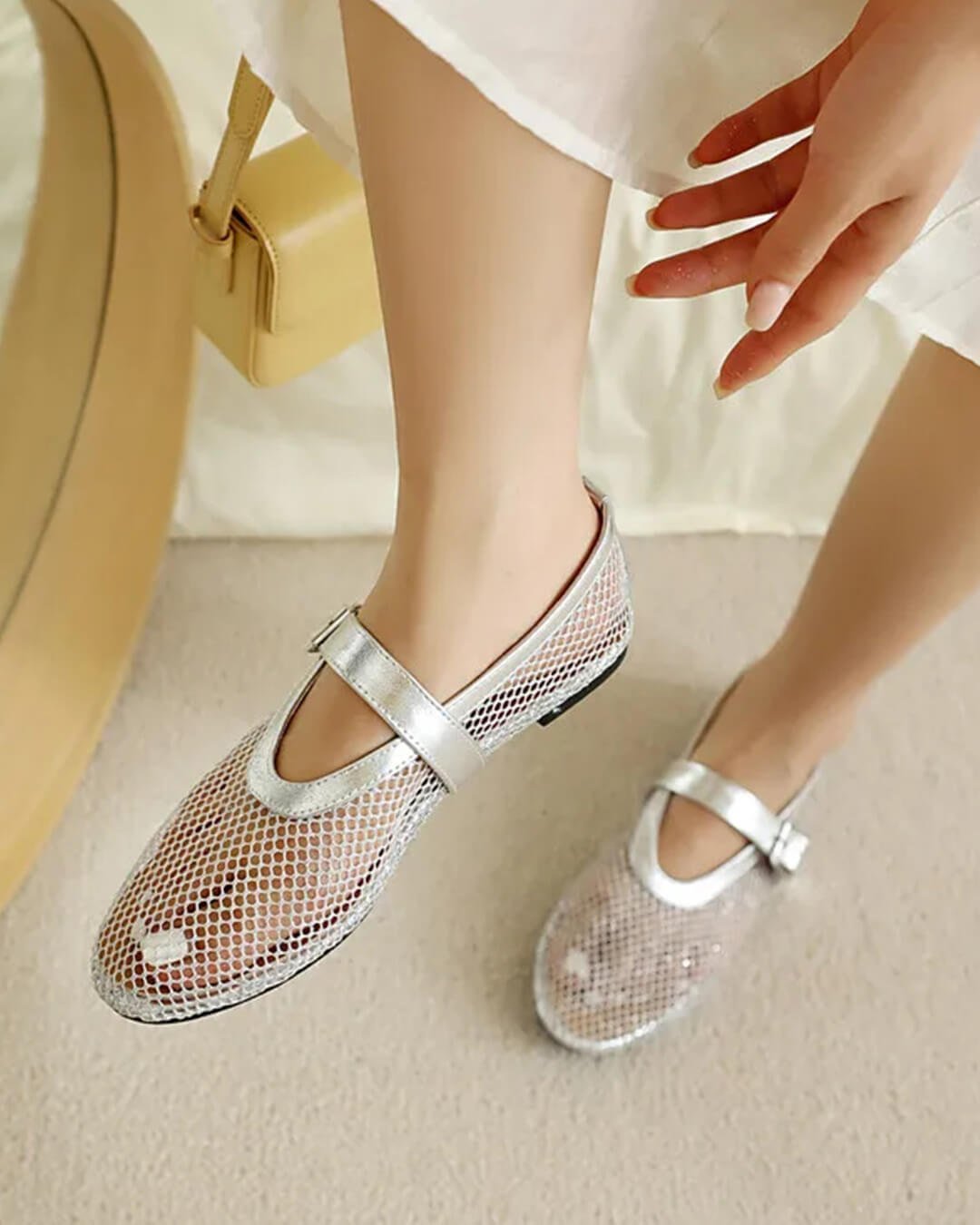 ZEYA - Celeste Buckled Mesh Ballet Flats