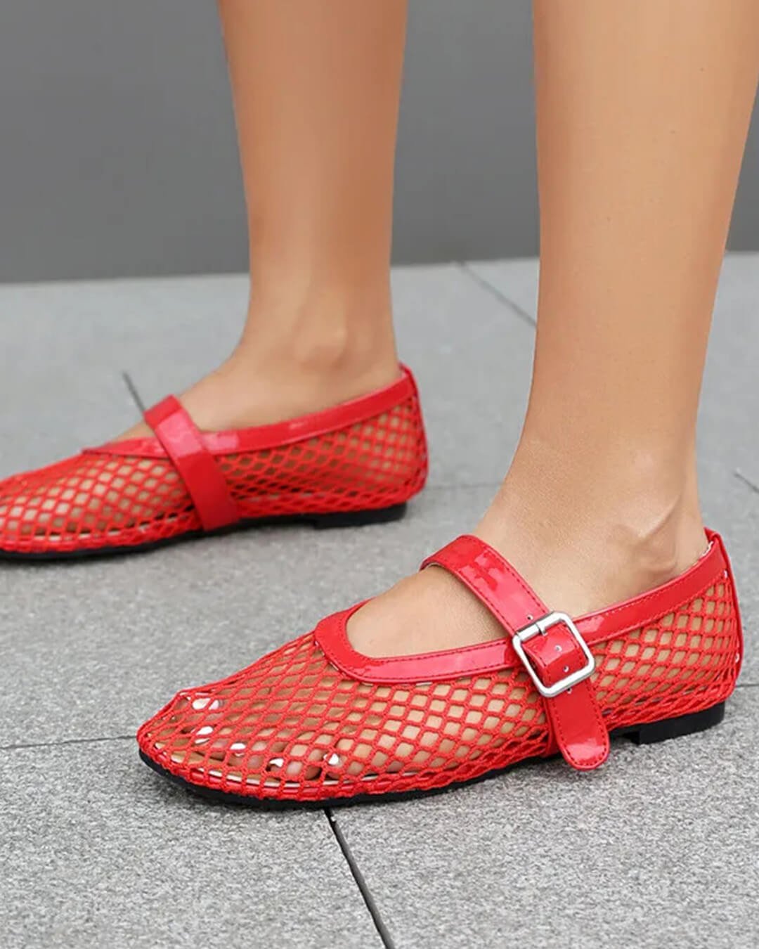 ZEYA - Celeste Buckled Mesh Ballet Flats