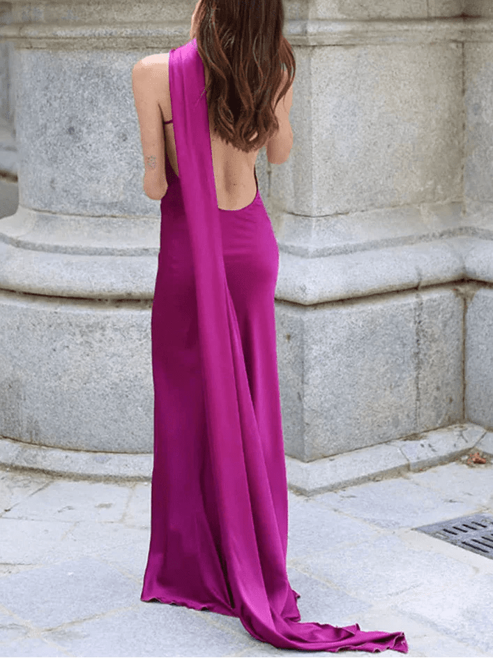 ZEYA - Celeste Satin Halter Backless Evening Gown