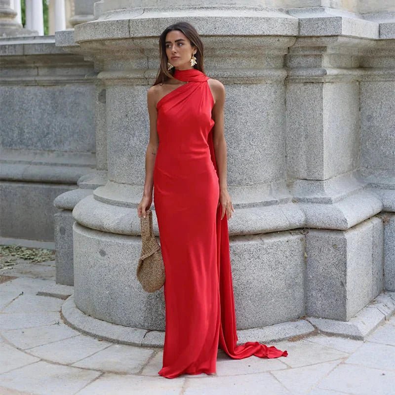 ZEYA - Celeste Satin Halter Backless Evening Gown