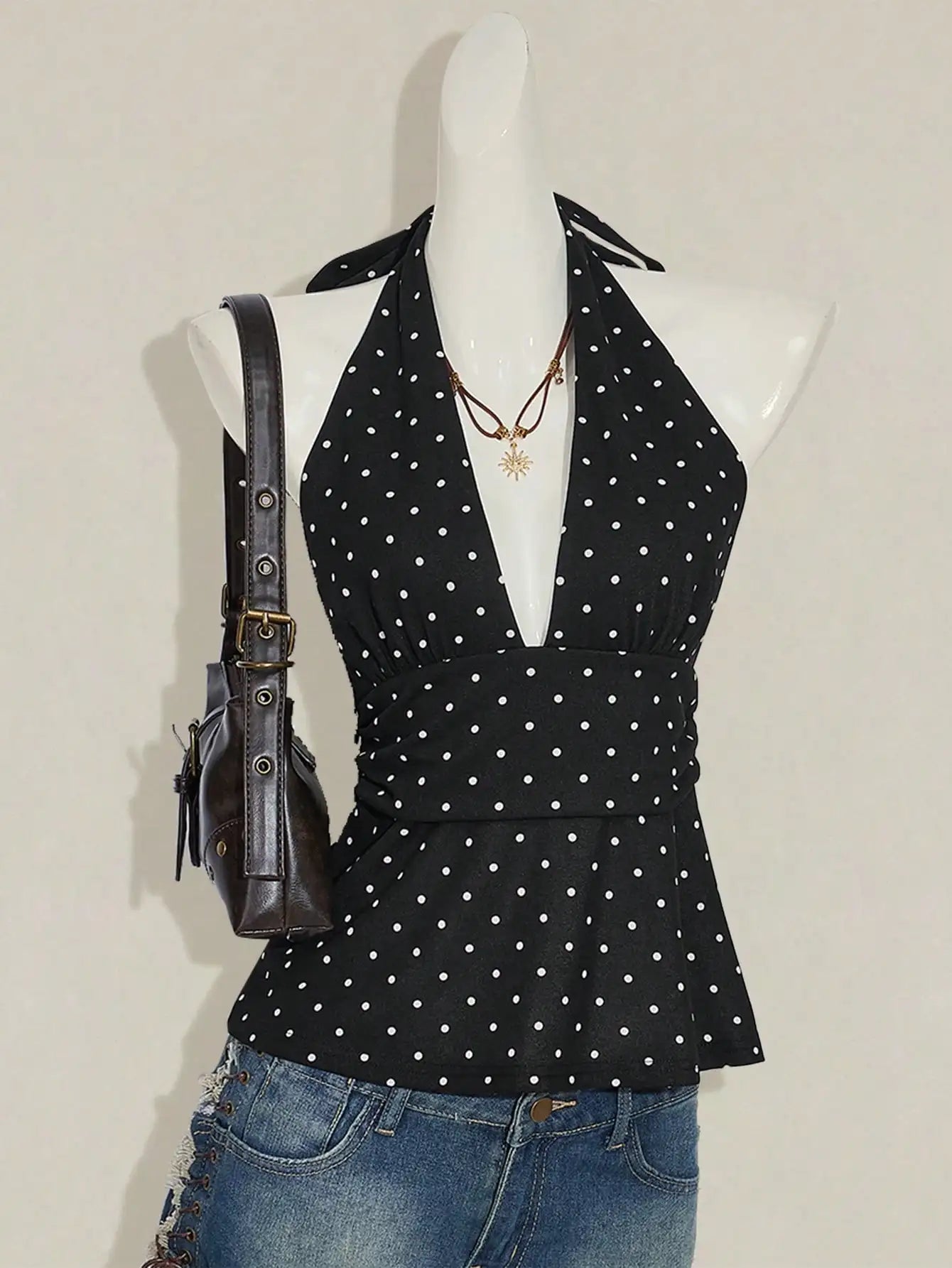 ZEYA - Clementine Polka Dot Halter Peplum Camisole