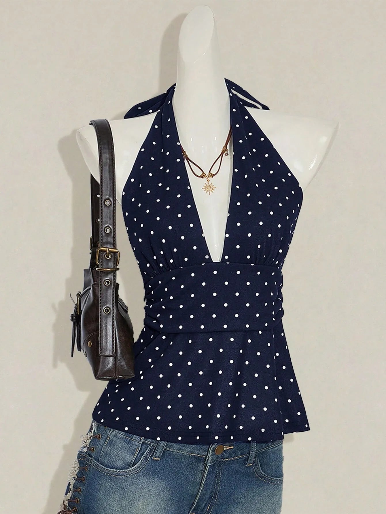 ZEYA - Clementine Polka Dot Halter Peplum Camisole