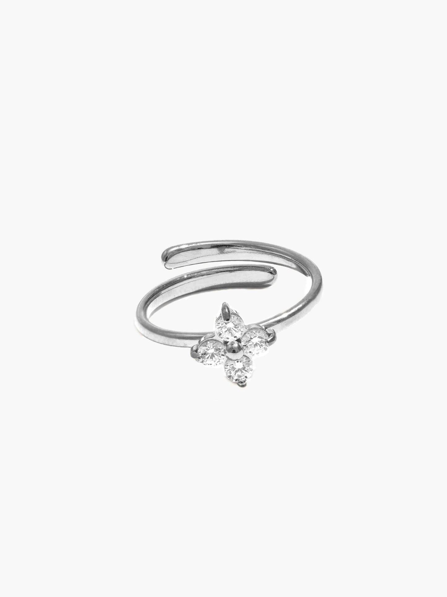 ZEYA - Desiree - Adjustable Stainless Steel Flower Ring with Sparkling Cubic Zirconia