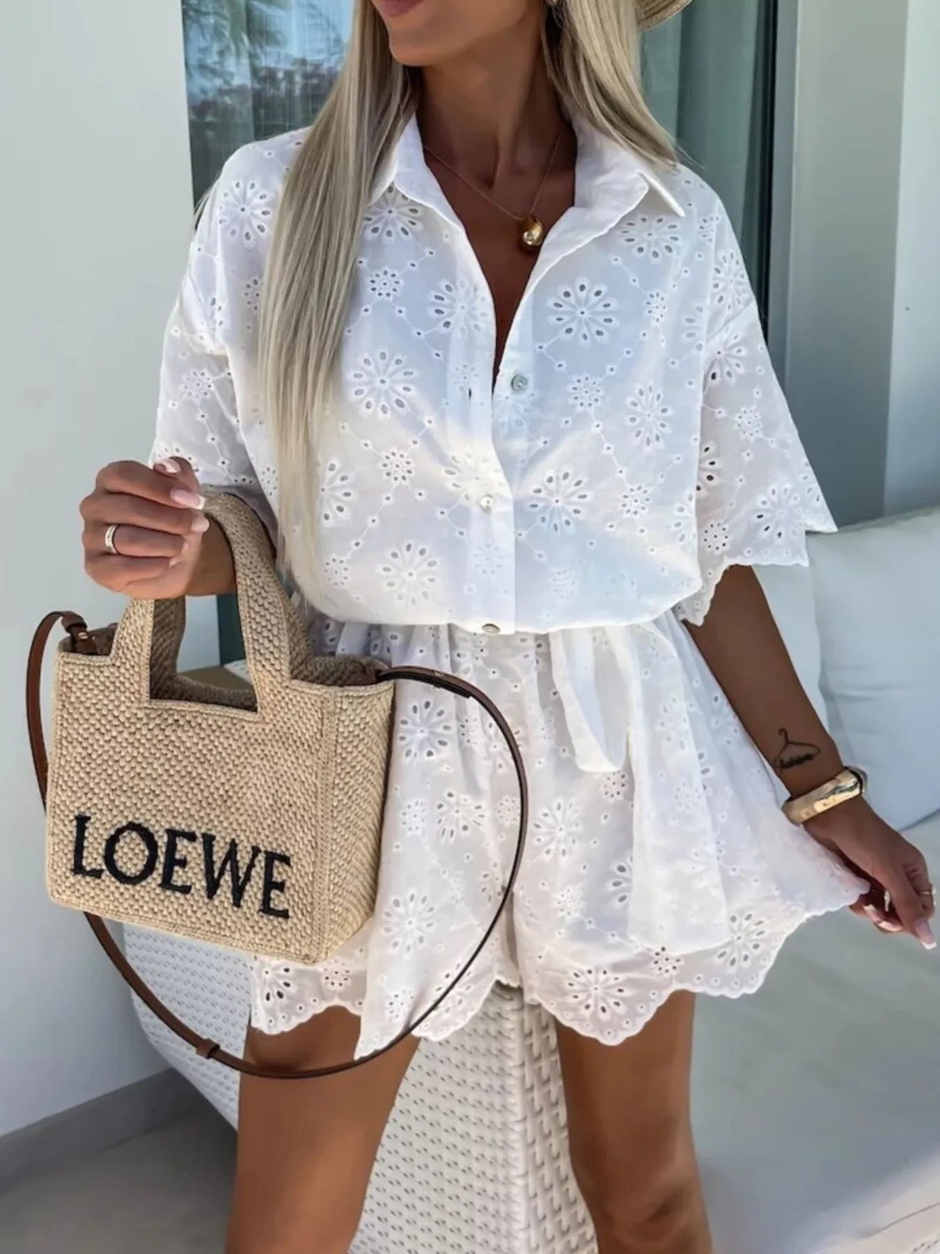 ZEYA - Diana Eyelet Scalloped Romper Set