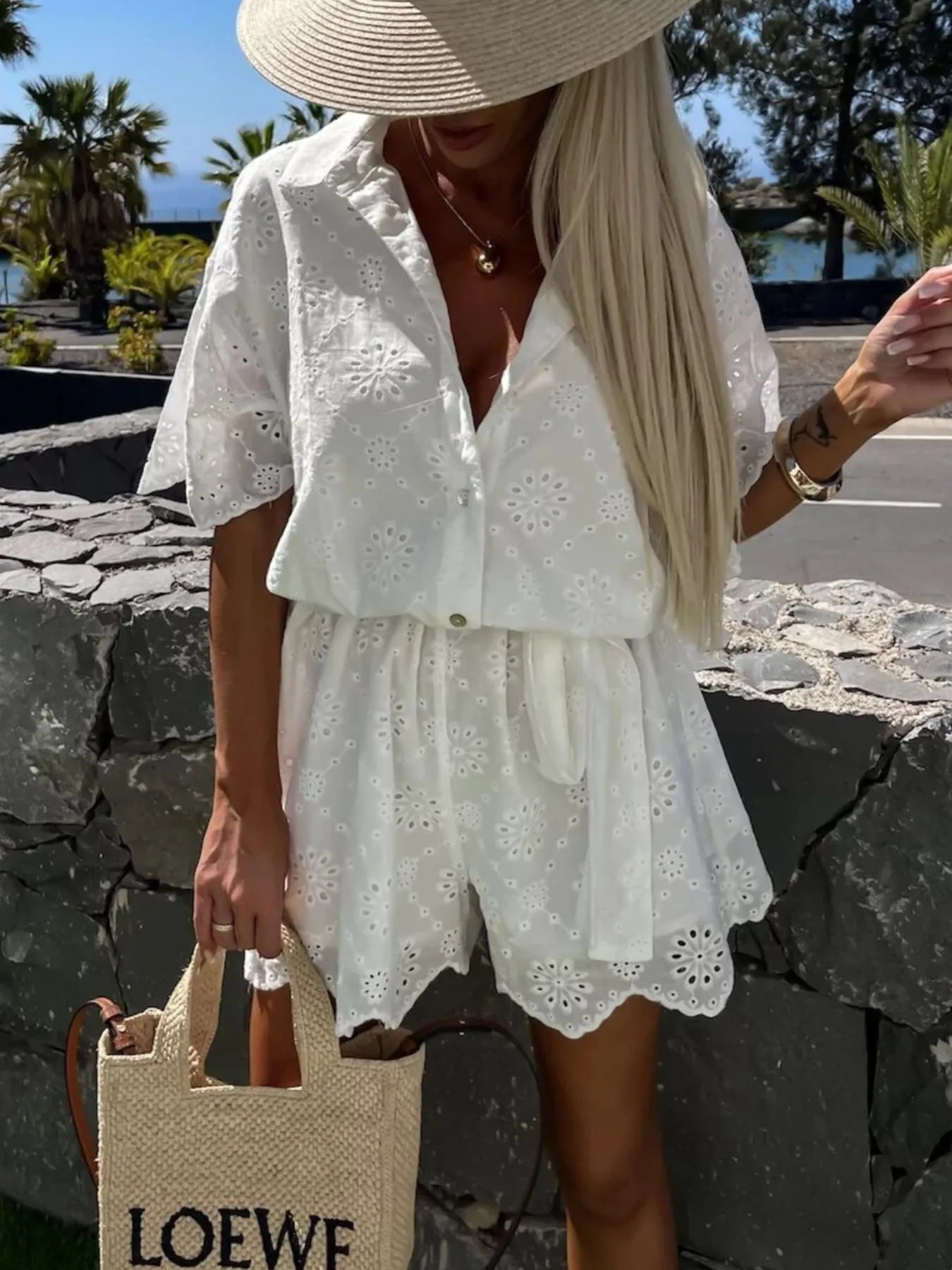 ZEYA - Diana Eyelet Scalloped Romper Set
