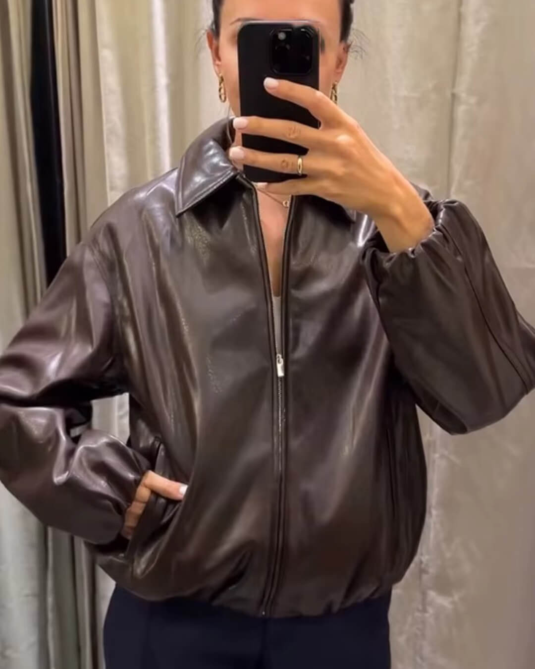 ZEYA - Elisabeta Zip Up Faux Leather Jacket