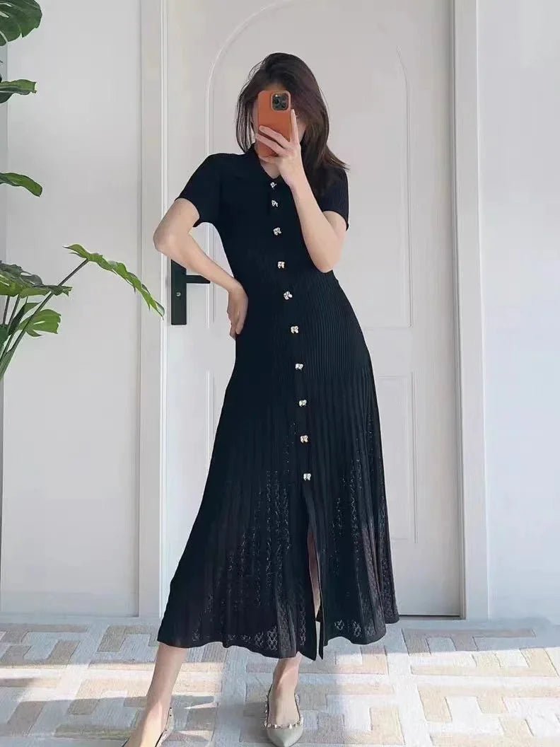 ZEYA - Faye Turn - Down Collar Knit Maxi Dress