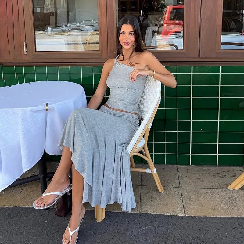 ZEYA - Hannah Pleated Skirt & One - Shoulder Top Set