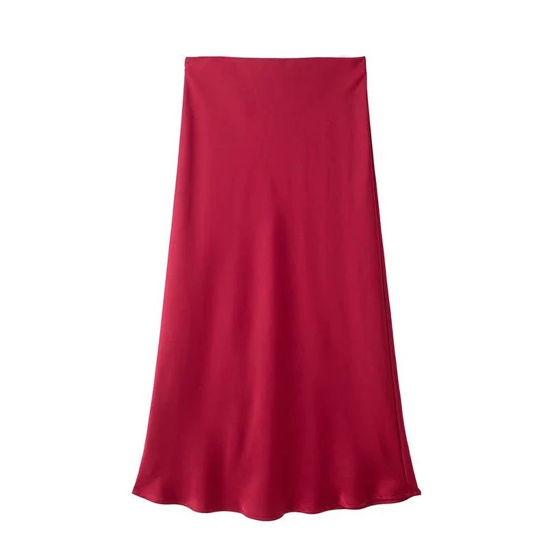 ZEYA - Hilde High Waist Black Satin Midi Skirt