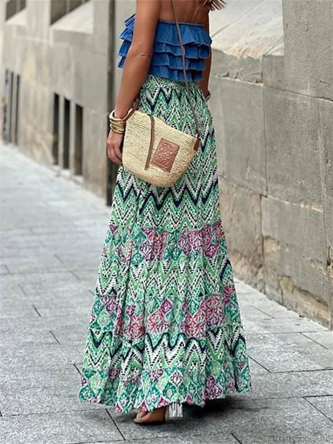 ZEYA - Imara Flowy Boho Print Ruffled Skirt