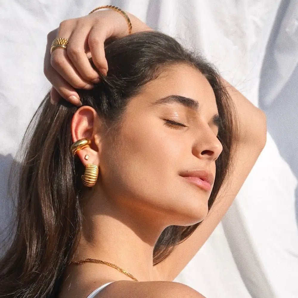 ZEYA - Jaime Hoop Earrings - Chunky C Shape Design, Waterproof Stainless Steel