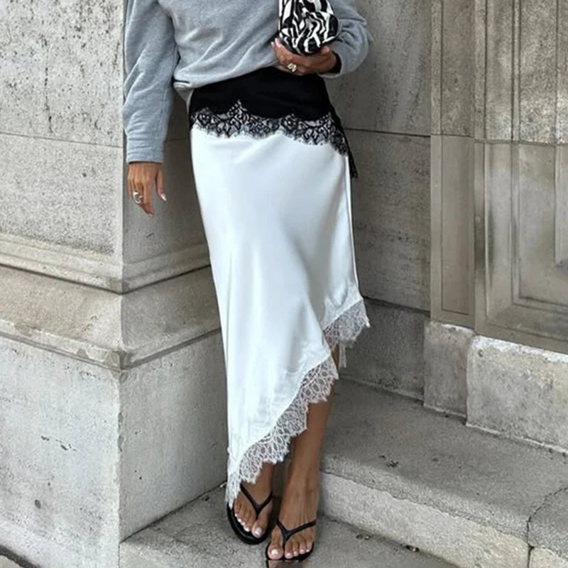 ZEYA - Leizel Asymmetric Satin Midi Skirt