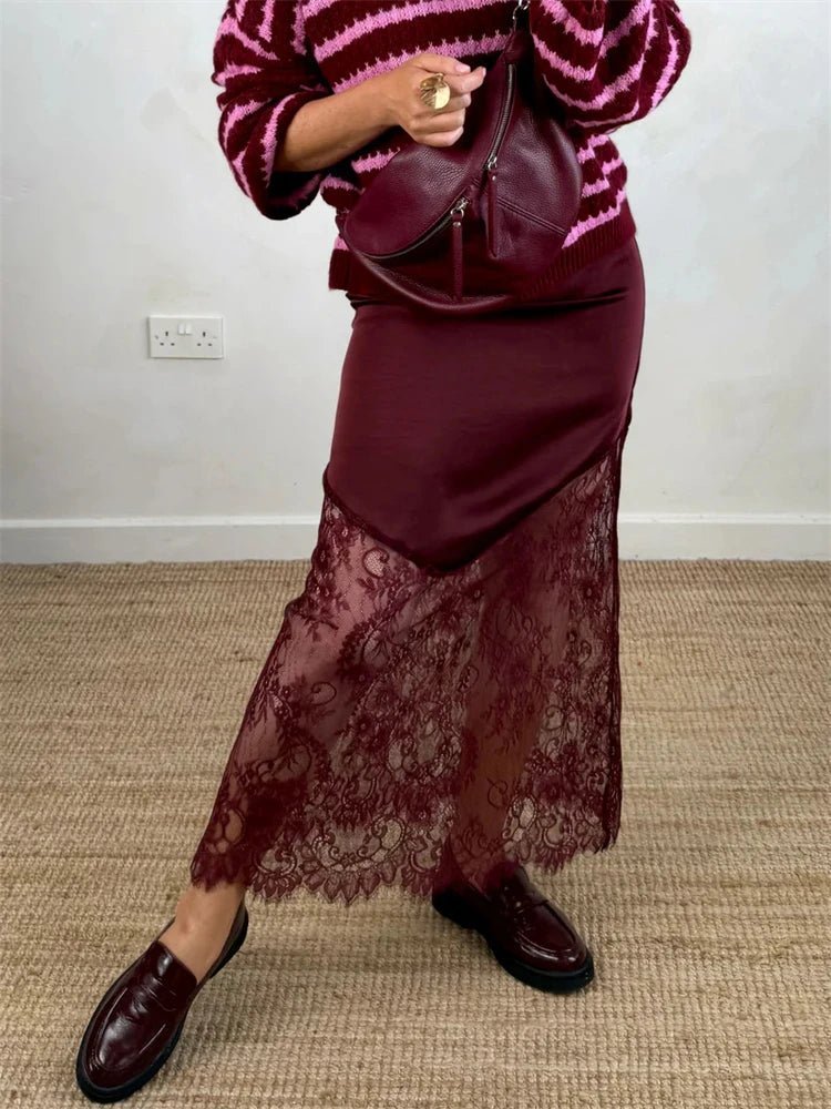 ZEYA - Nadia Satin Lace Maxi Skirt