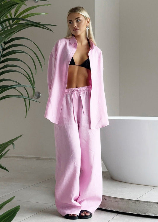 ZEYA - Nala Cotton Lounge Set Button - Up & Wide Pants