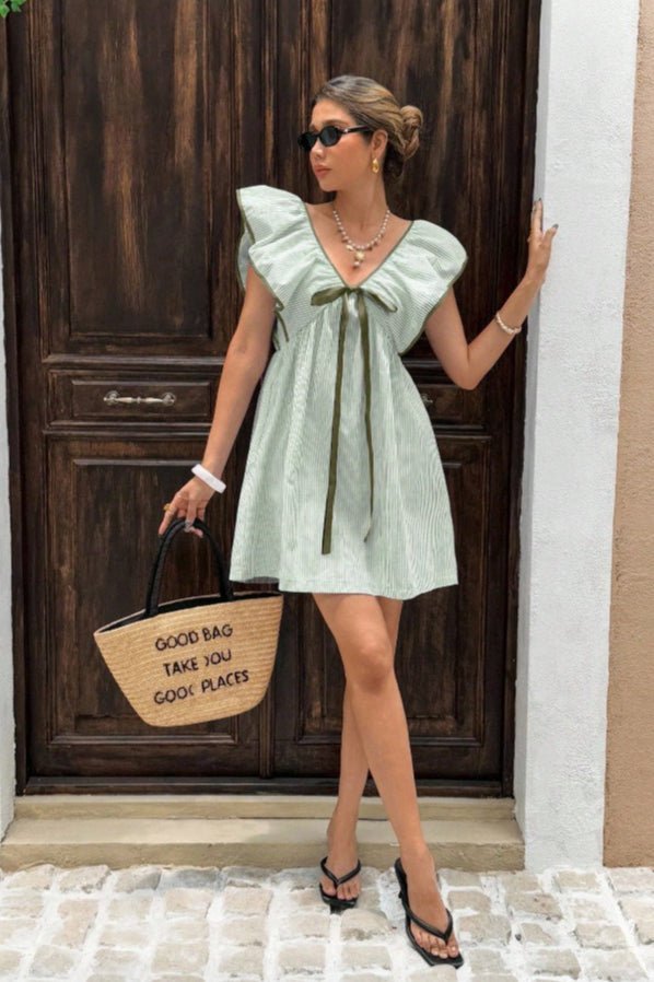 ZEYA - Saoirse Striped V - Neck Ruffle Mini Dress