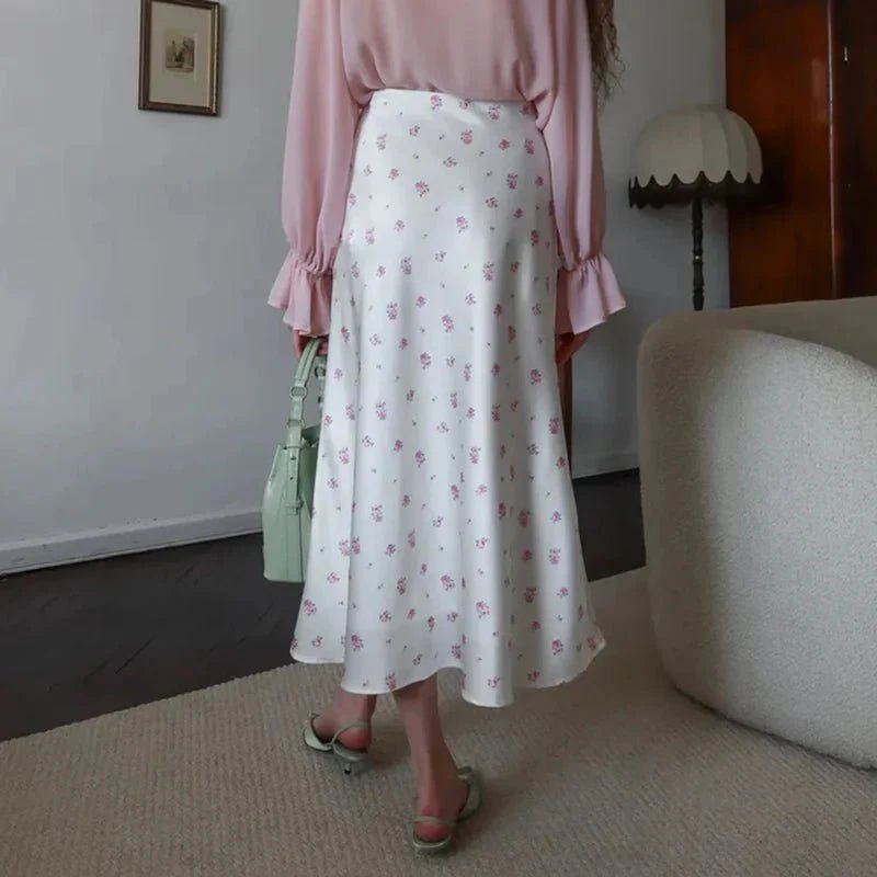ZEYA - Sophia High Waist Satin Printed Midi Skirt
