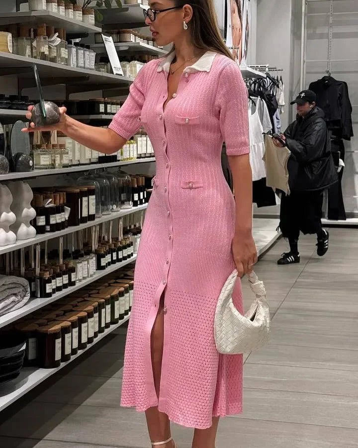 ZEYA - Soraya French V - Neck Knitted Slit Dress