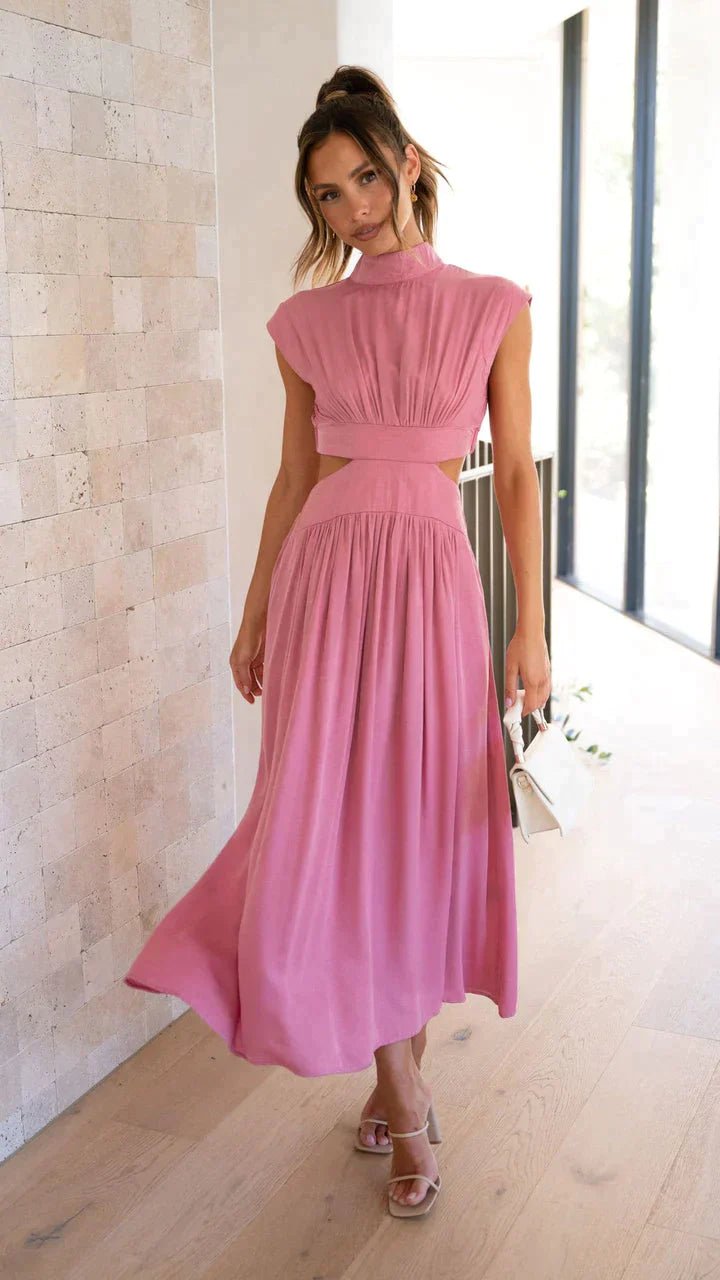 ZEYA - Syra High - Neck Midi Dress with Waist Cutouts