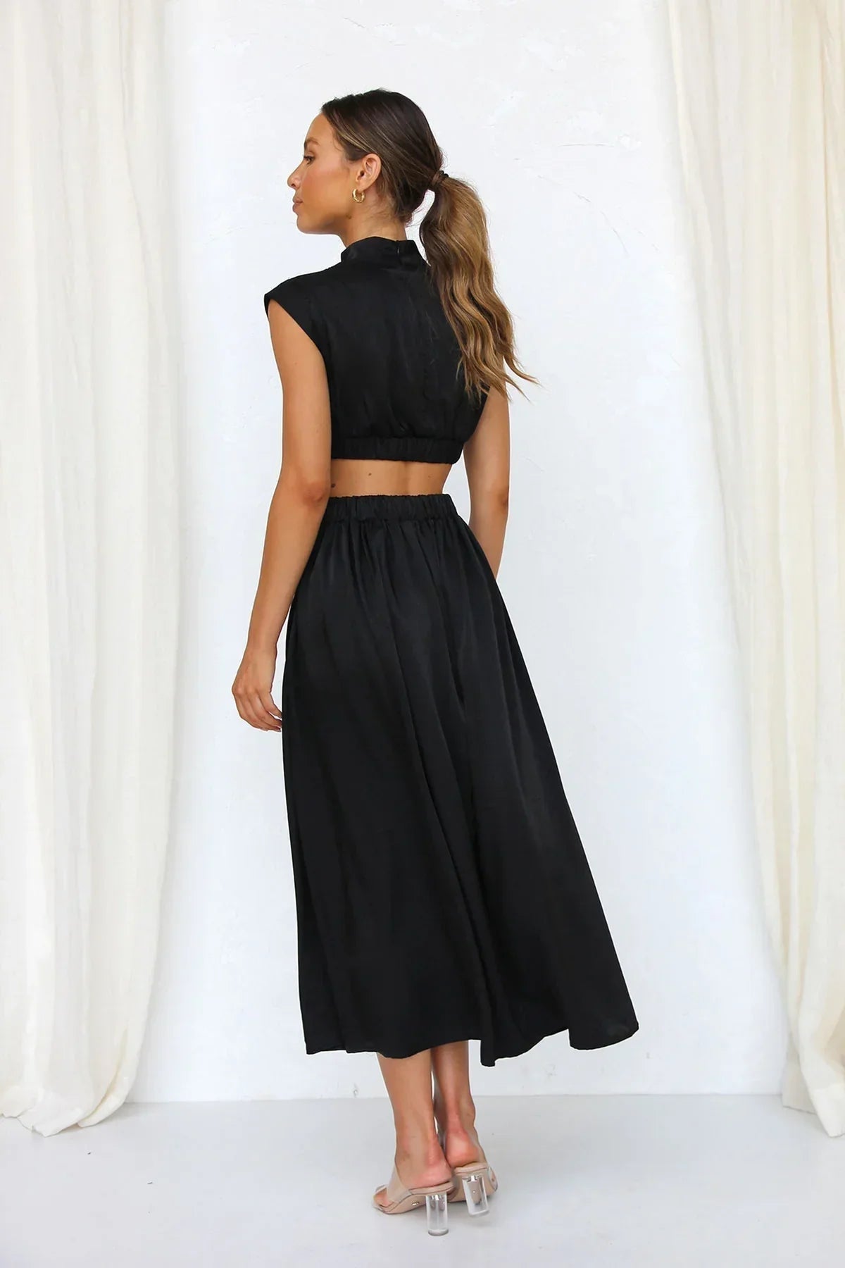 ZEYA - Syra High - Neck Midi Dress with Waist Cutouts