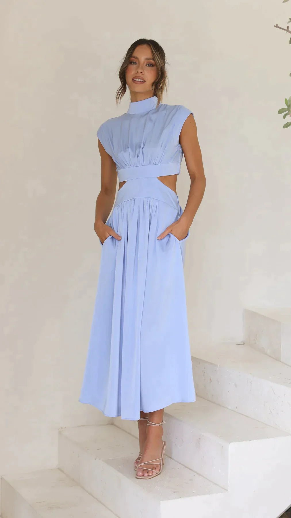 ZEYA - Syra High - Neck Midi Dress with Waist Cutouts